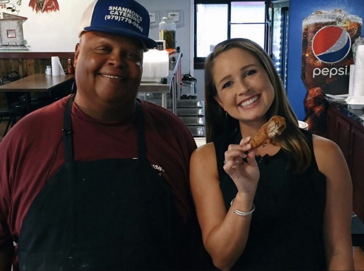 Owner Tommy Durens with a guest at Shannon's Cafe