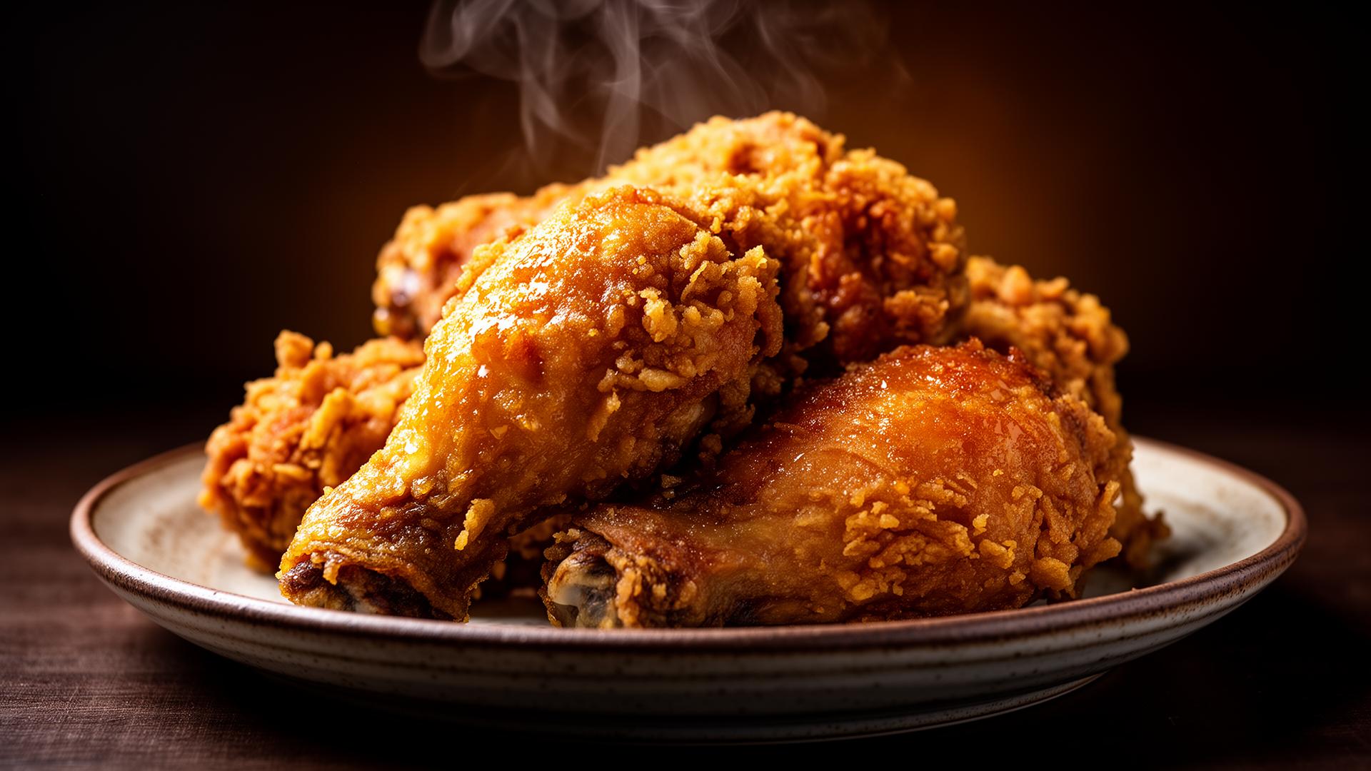 Golden Southern fried chicken on a rustic plate
